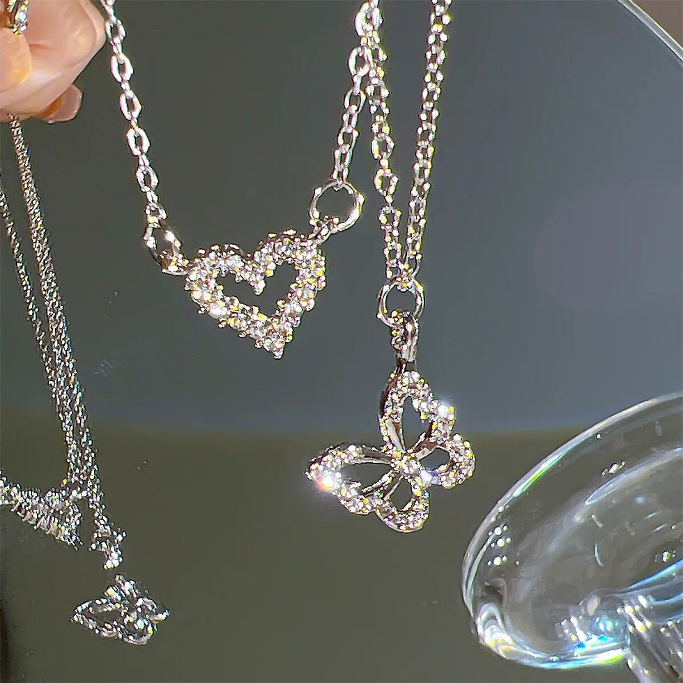 Thumbnail: 17KM Fashion Butterfly Heart Zircon Necklace for Women Girls Silver Color Shiny