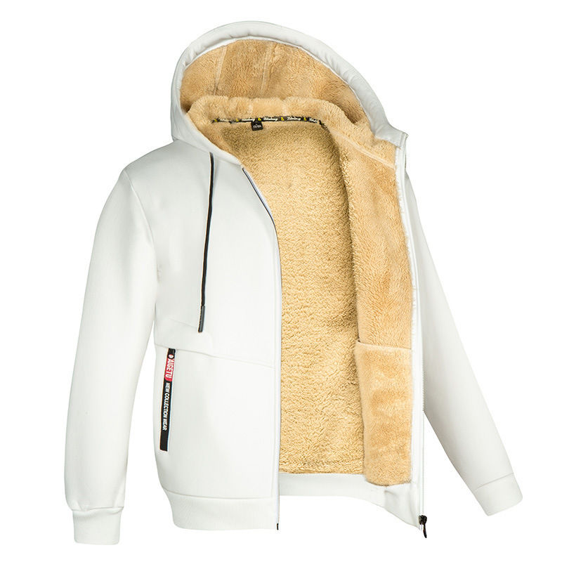 Thumbnail: Trendy Sweatshirt Coat Front Pockets Warm Zipper Lamb Wool Jacket  Men and Woma