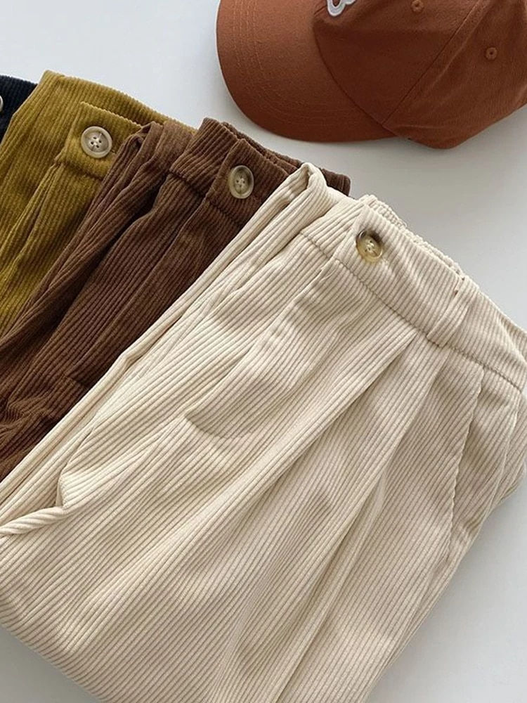Miniaturbild: ZOKI High Waist Women Retro Corduroy Pants Fall Straight Causal Full Length Tro