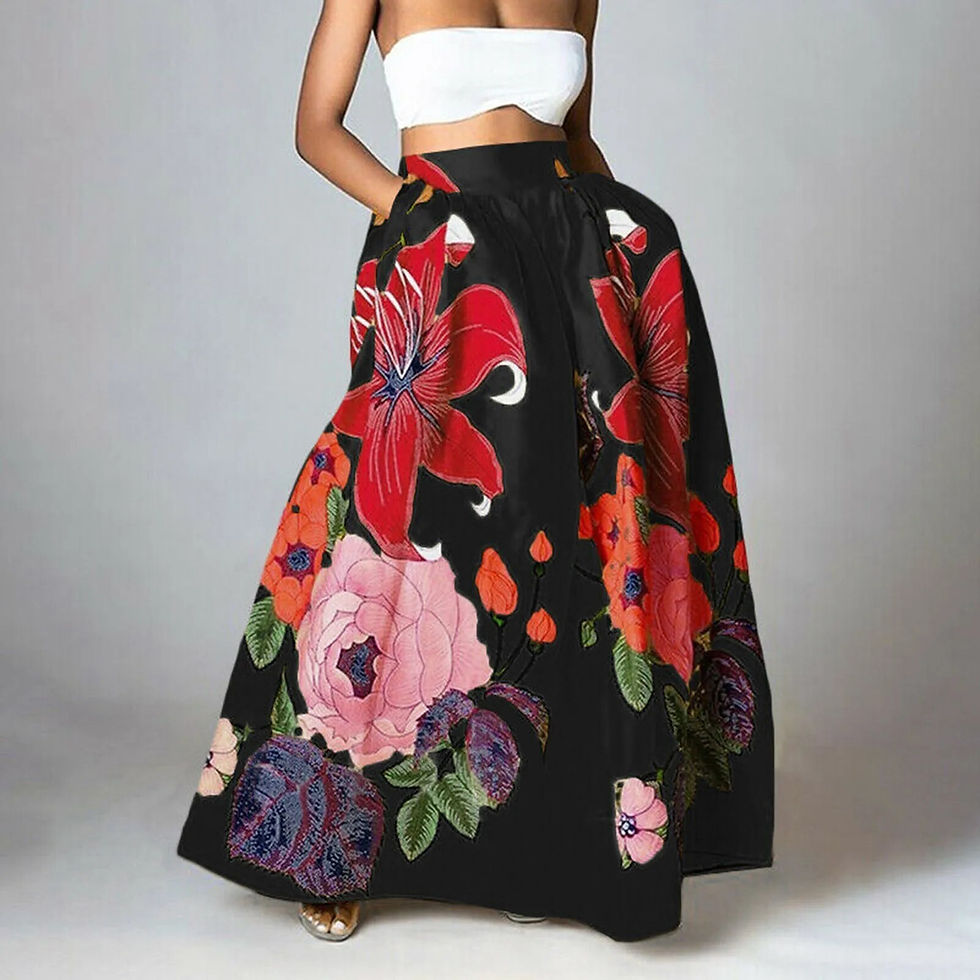 Miniatura: Celmia Stylish Big Flower Printed Women Skirts Elegant High Waist A-line Long M