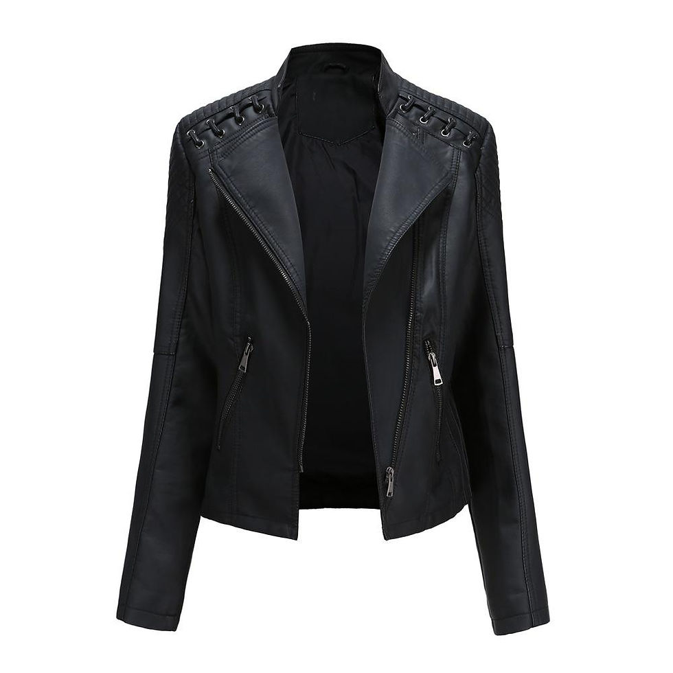 Thumbnail: Women Fashion Lace-up Leather Jacket Slim Fit Spring Autumn Motorcycle Zipper J