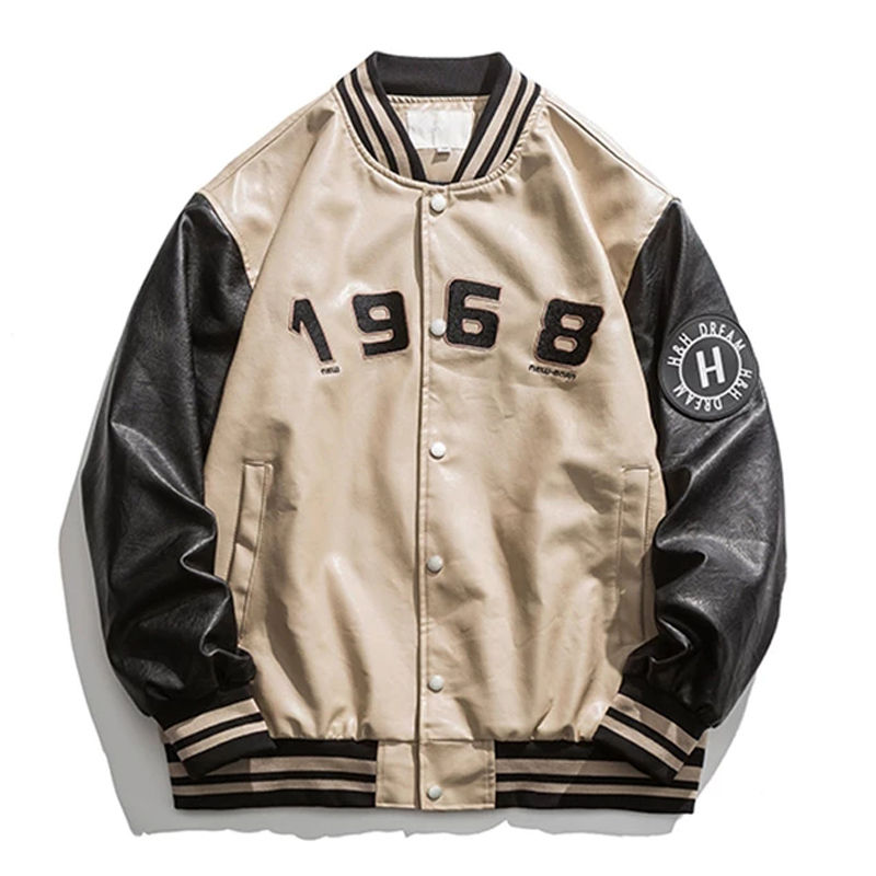 Thumbnail: Moto Men's Leather Biker Jacket Oversize Windbreaker Pu Motorcycle Bomber Jacke