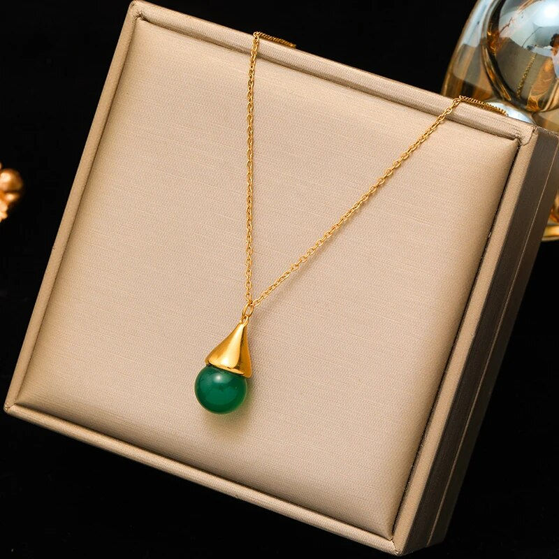 Thumbnail: EILIECK 316L Stainless Steel White Pearl Pendant Necklace Earrings For Women Gi
