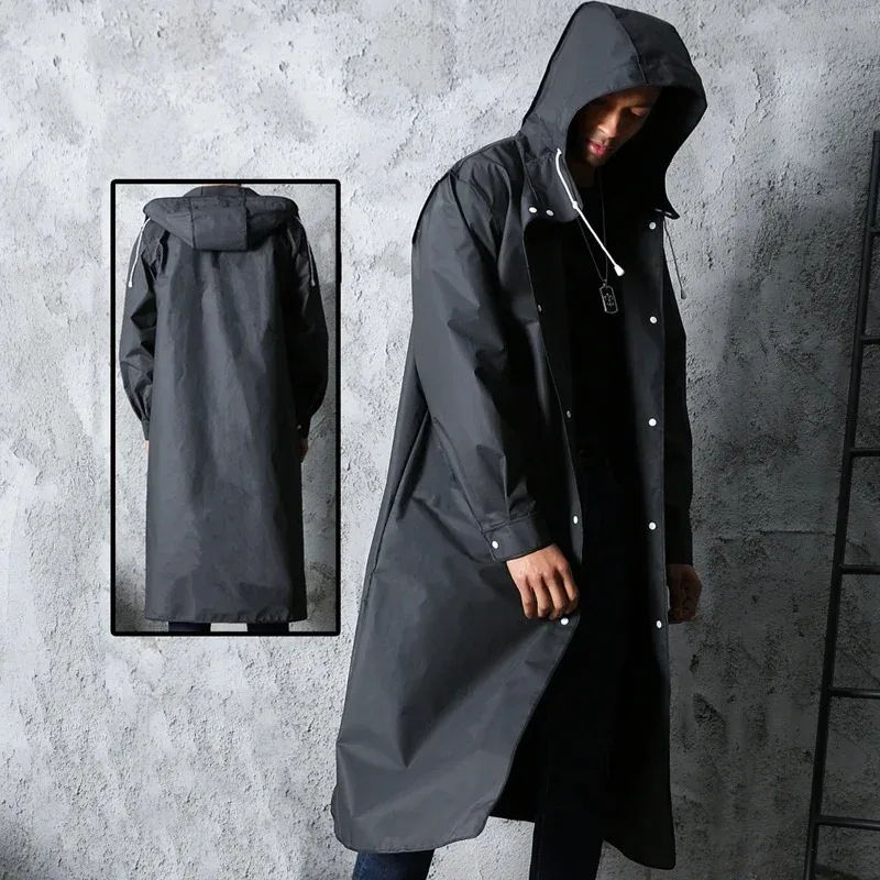 Thumbnail: Black Fashion Adult Waterproof Long Raincoat Women Men Rain Coat Hooded For Out