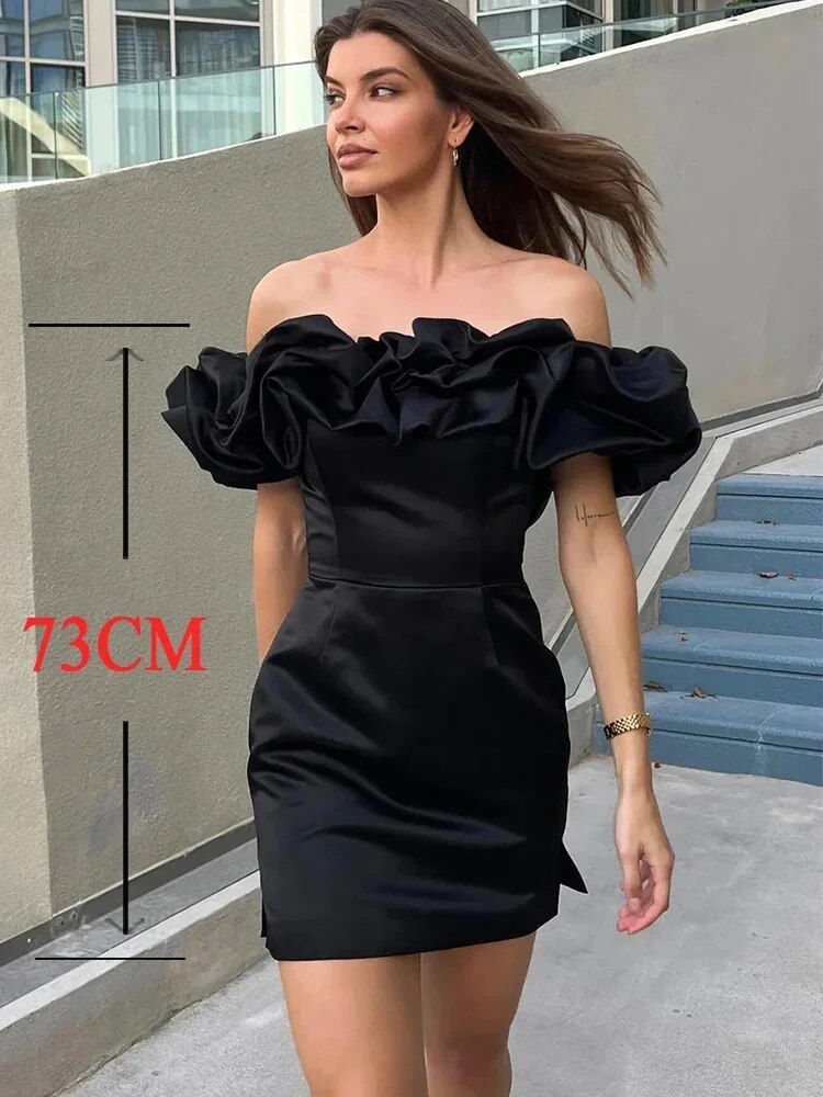 Thumbnail: Mingmingxi Summer White Ruffle Bodycon Party Dress Elegant Off The Shoulder Wed