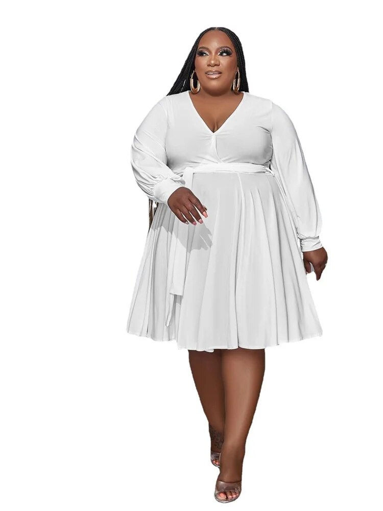 Miniaturebillede: Wmstar Plus Size Dress XL-5XL Women Fall Clothes V Neck Loose Casual Elegant Au
