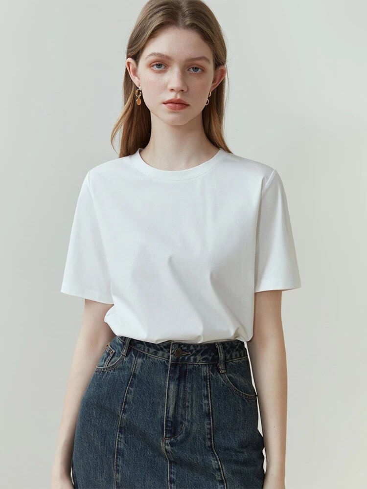 FSLE 100% Cotton Short-Sleeved T-Shirt Women'S Spring Summer 2023 New Round Nec
