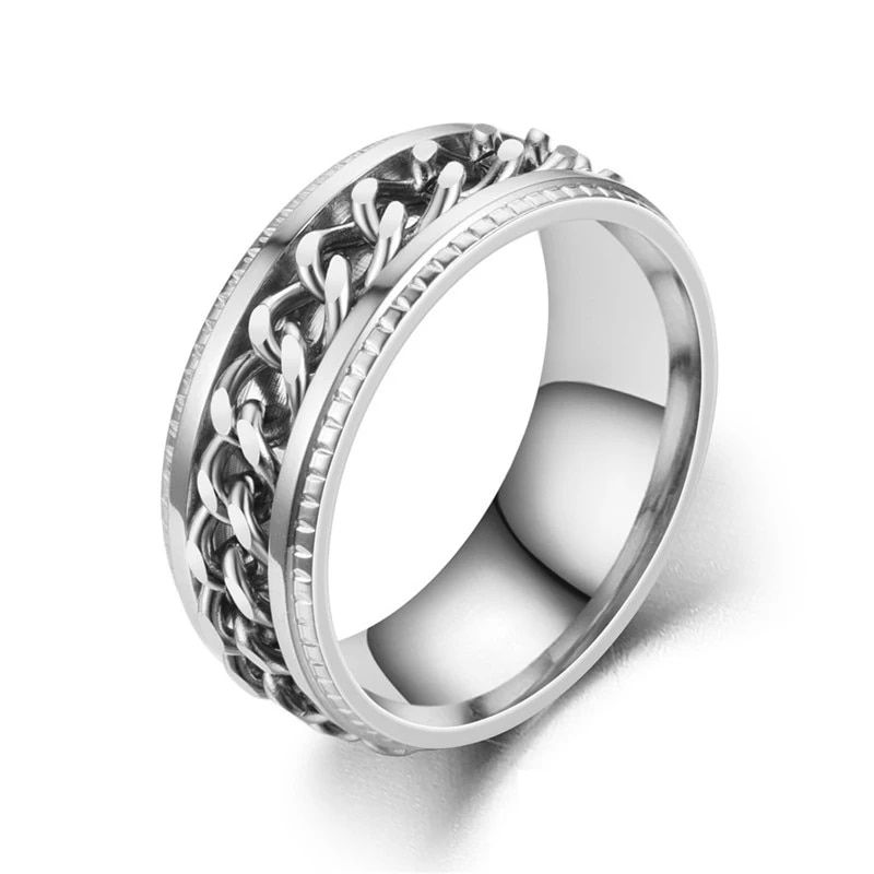 Thumbnail: Titanium Steel Rotatable Chain Rings Men Women Stress Ring For Anxiety Couple J