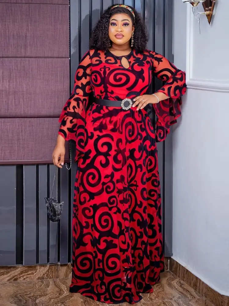 Miniatúra: Long Sleeve Chiffon Dresses For Women African Dashiki Print Robe Dubai Abayas W
