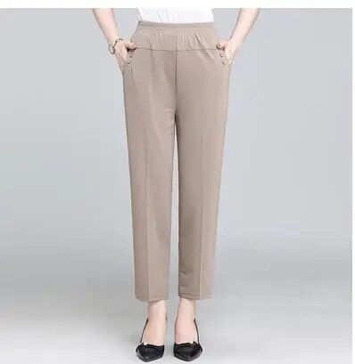 Thumbnail: 2022 Middle Aged and Old Women Spring Summer Pant Thin Elastic Waist Loose Cott