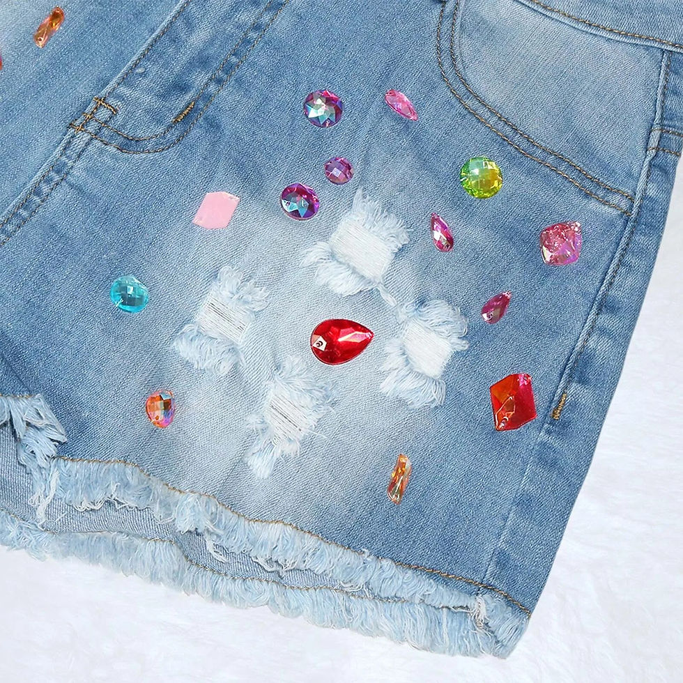 Thumbnail: New Arrival Exquisite Rhinestone Beaded Denim Shorts Women High Waist Slimming