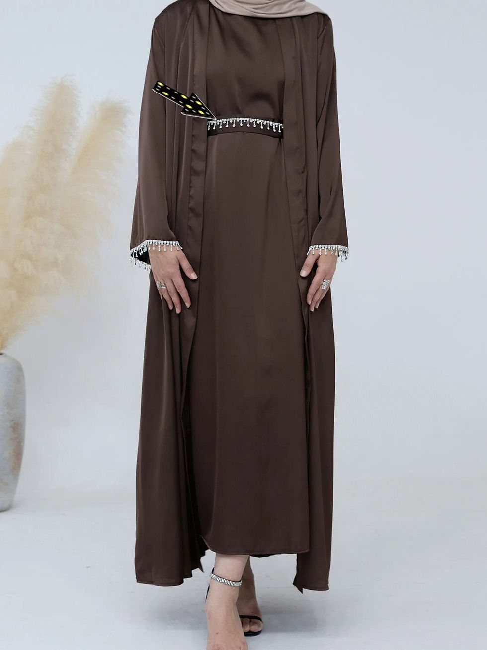 Miniature : Latest diamond beading Kimono Muslim Robe abaya syari female full length Tassel