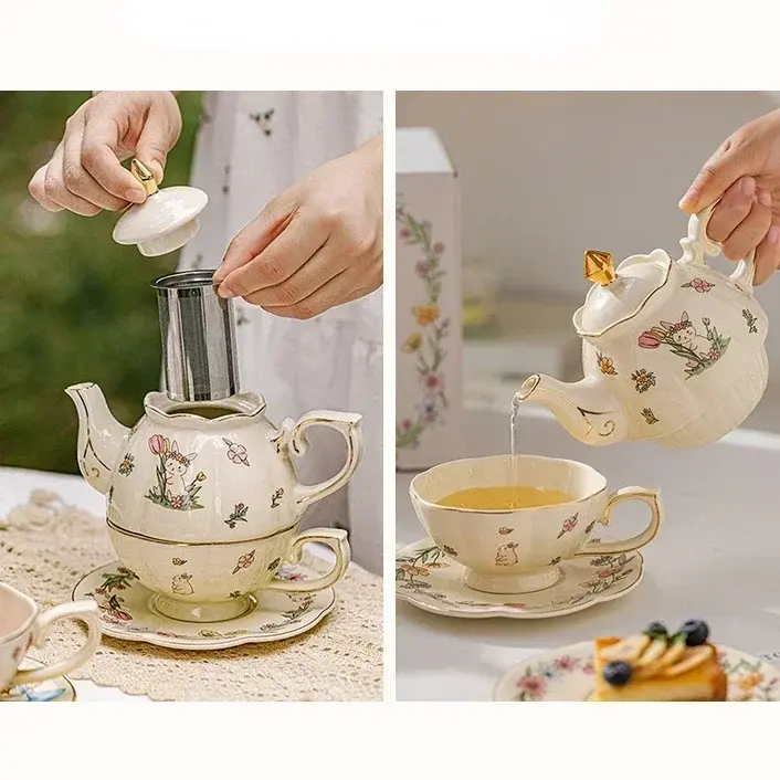 Thumbnail: Luxury Gift Box Cup and Pot Girl and Rabbit Ceramic Teapot Coffee Cup Dish Set