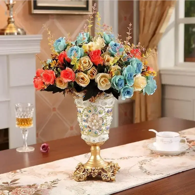 Miniaturebillede: Nordic Luxury Diamond Resin Vase Artificial Flower Arrangement Home Livingroom