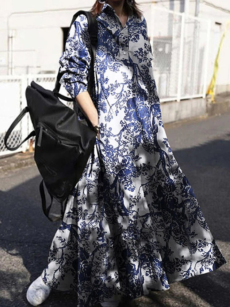 Thumbnail: ZANZEA 2023 Vintage Button Shirt Dress Women's Autumn Sundress Long Sleeve Maxi