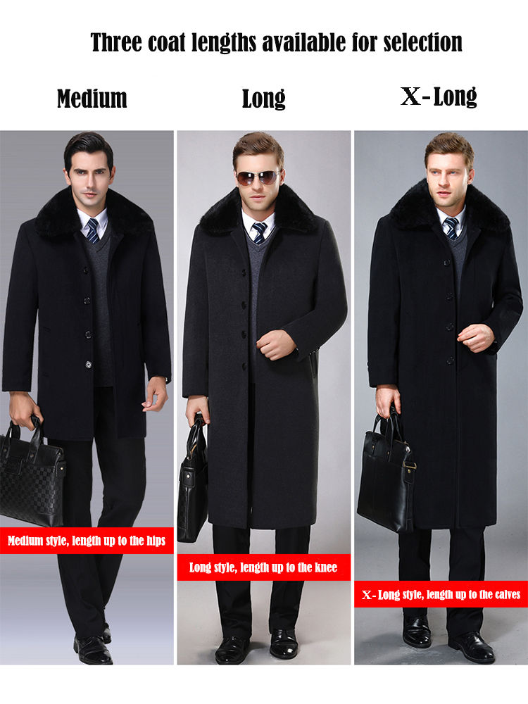 Miniatura: New Fashion Jackets Mens Thick Cashmere Trench Warm Detachable Fox Fur Collar W