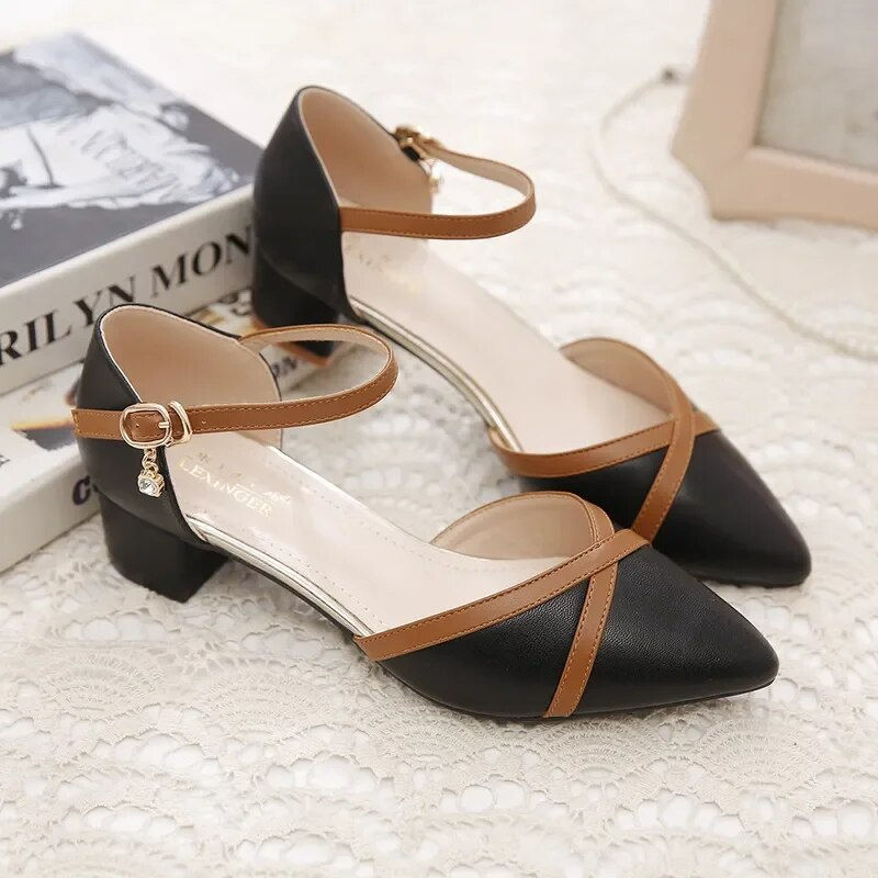 Thumbnail: Cresfimix women classic high quality pink square heel shoes for office ladies b
