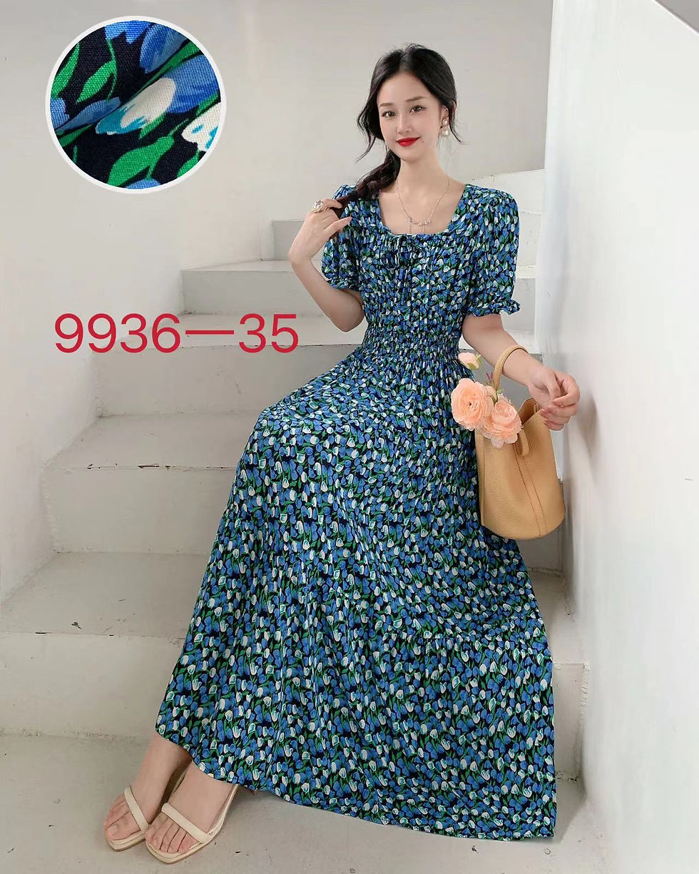 Thumbnail: Chic Elegant Dress Woman Maxi Long Print Indian Clothing Floral Cotton Linen Vi
