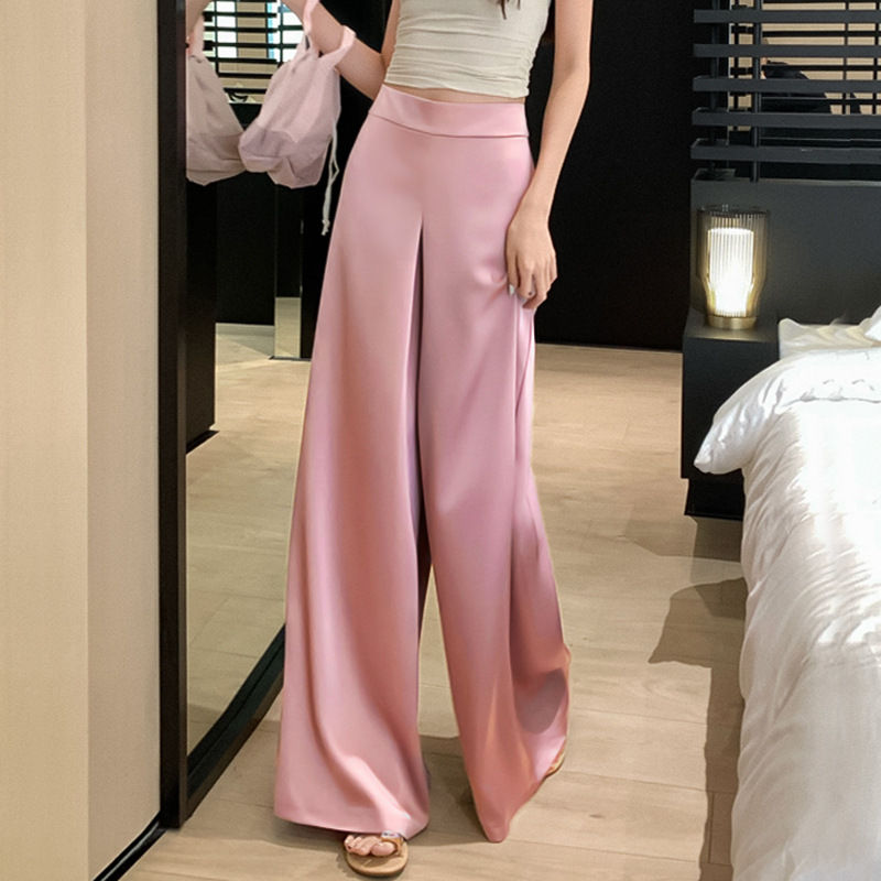 Thumbnail: Casual Pants High Waist Acetate Satin Wide Leg Pants For Women