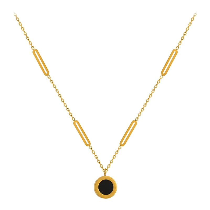 Thumbnail: Classic Fashion Stainless Steel Roman Digital Wafer Pendant Necklace 2023 Fashi