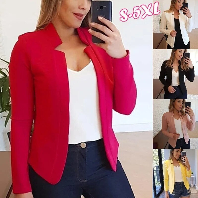 Thumbnail: Women Thin White Blazers Spring 2022 Female Summer Blazer Long Sleeve Open Stit