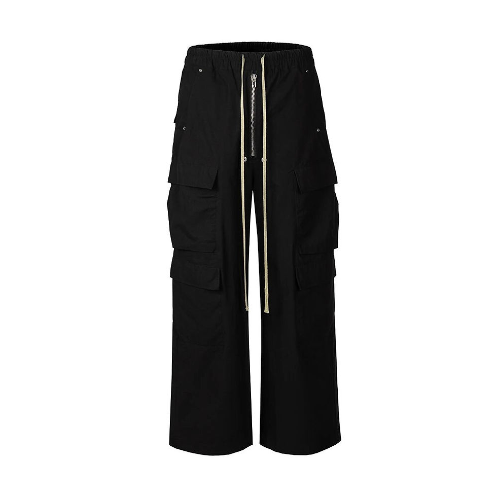 Miniatura: Ro Style Wide Leg Drawstring Black Cargo Pants Unisex Straight Baggy Casual Ove