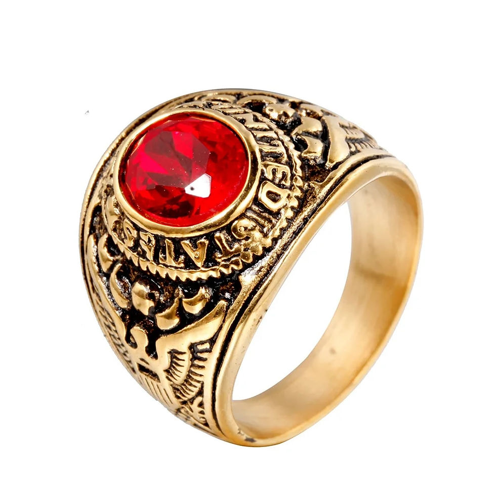 Thumbnail: Gold Color U.S. Air Force Army Engrave Ring For Men Stainless Steel Blue Gem Vi