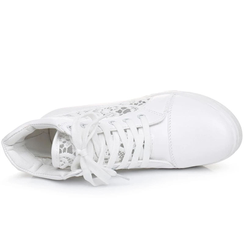 Thumbnail: Women Wedge Platform Sneakers Rubber Brogue Leather High heels Lace Up Shoes Po