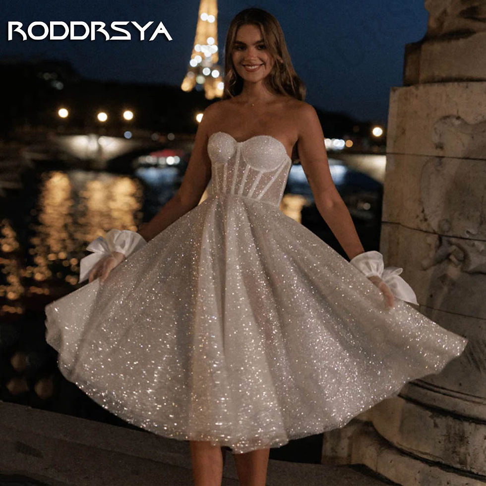 Μικρογραφία: RODDRSYA Short Sparkly Wedding Dress Knee Length vestidos de novia Strapless Gl