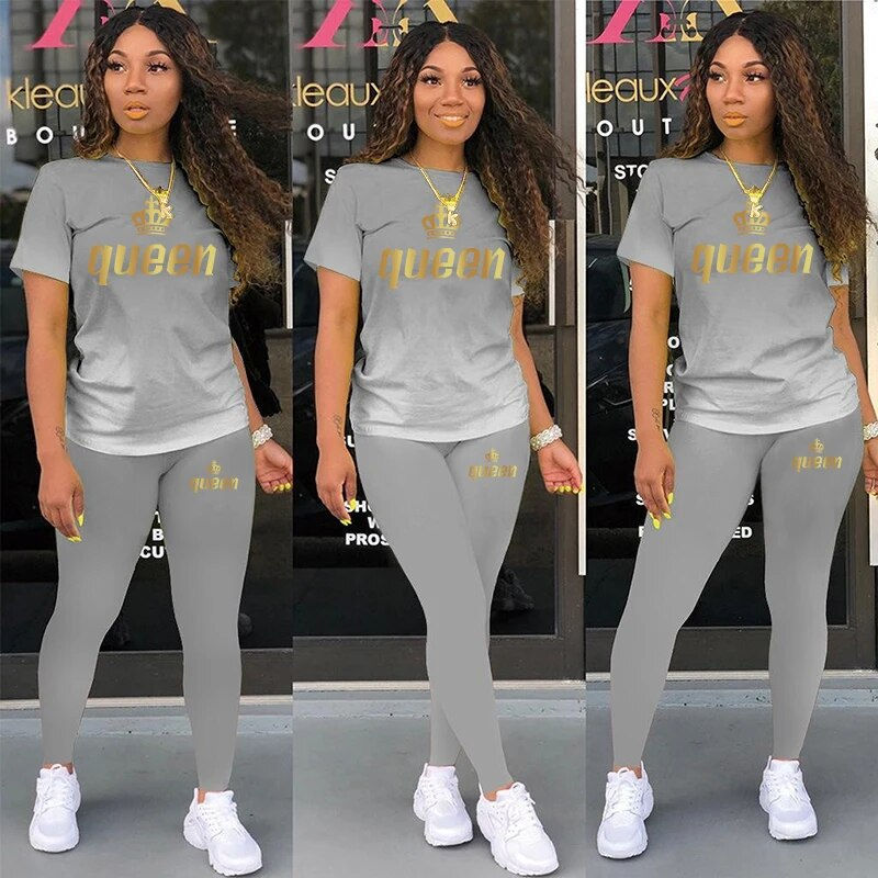 Thumbnail: Summer Two Piece Outfits For Yoga Fitness Athletic Sets Printed Gradient T Shir