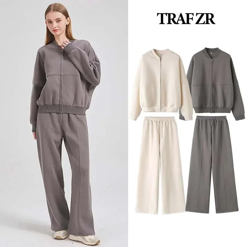 Thumbnail: TRAF ZR Zipper Cardigan Sets To Dress Woman Tracksuit Suits Fall Outfits Women 