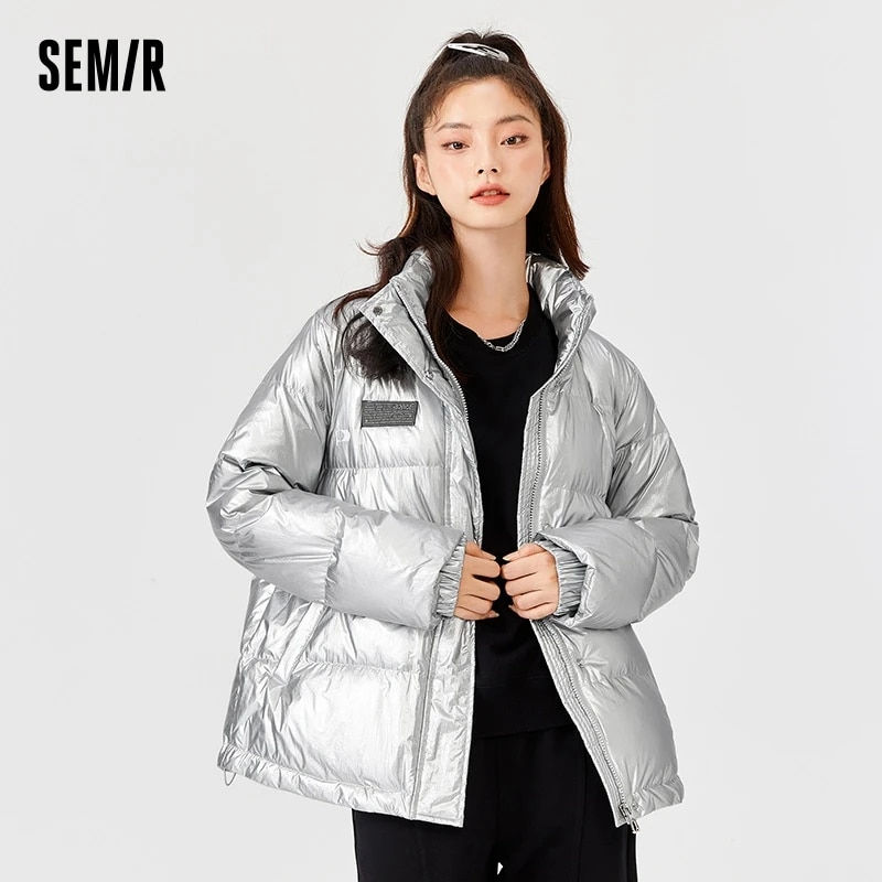 Thumbnail: Semir Down Jacket Women Technological Shiny Loose Stand Collar Jacket 2023 Wint