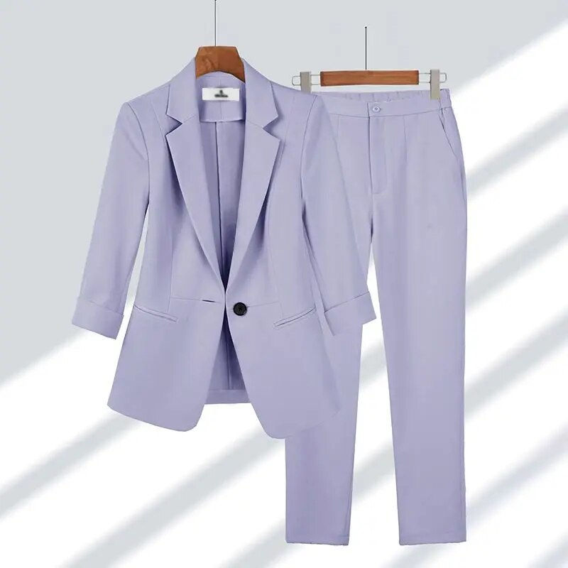 Thumbnail: Women's Summer Thin Fashion Suit Jacket Pants Two-piece 2023 New Casual Blazer 