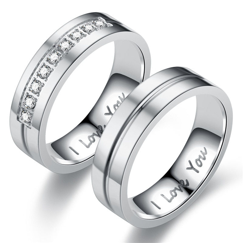 Miniatura: Fashion Women Men Titanium Steel Ring Classic Letter I Love You Rings Gold Colo
