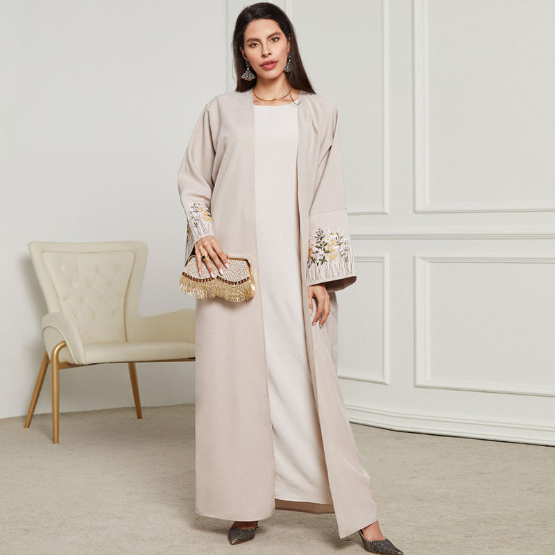 Miniatura: New Arrival Front Open Abaya Women Kimono Muslim Women's Dresses Flowers Embroi
