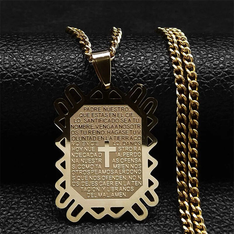 Miniatura: Heart Shape Bible Cross Necklace Women Stainless Steel Gold Color Long Chain Ne