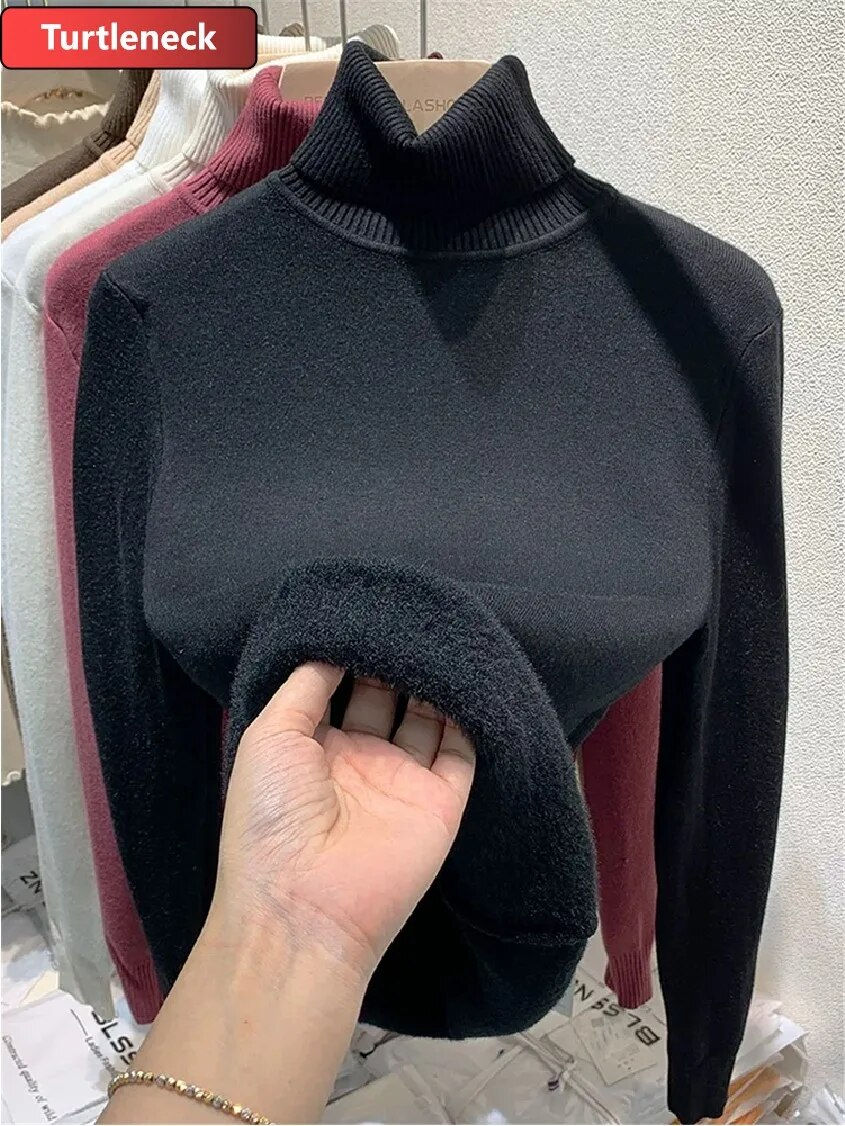 Thumbnail: Half Turtleneck Sweater Winter Slim Thicken Knitwear Jumper Woman Soft Knit Pul