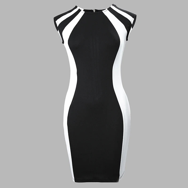 Thumbnail: C.New S Elegant Women Midi Dress Summer O-Neck Sleeveless Bodycon Office Lady D