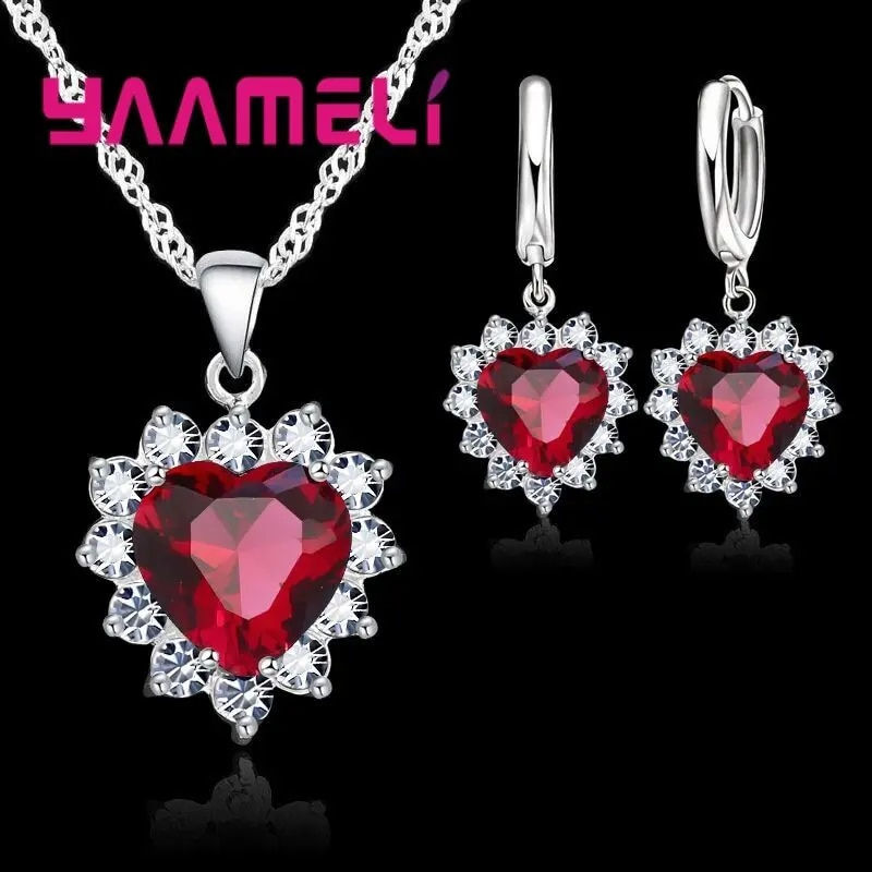Miniatura: Trendy 925 Sterling Silver Jewelry Set for Women Heart CZ Stone Charm Pendants 