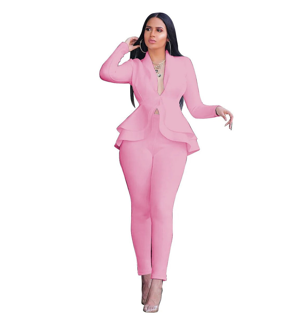 Küçük resim: Ruffles Casual Two Piece Set Women Elegant Blazer Coat Pencil Pants Tracksuit S