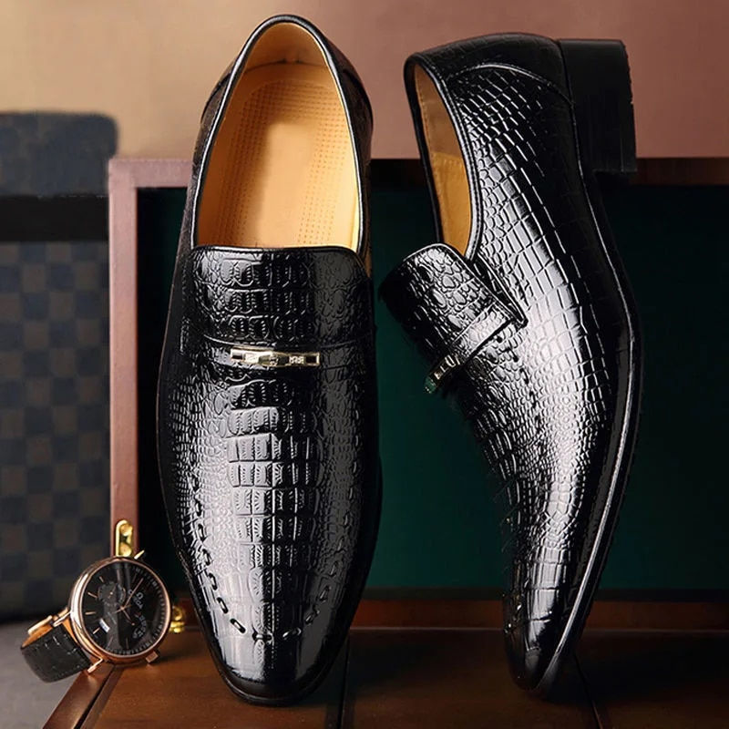Miniatura: Leather Shoes Mens PU  Luxury Crocodile Pattern Men Business Dress Shoes Casual