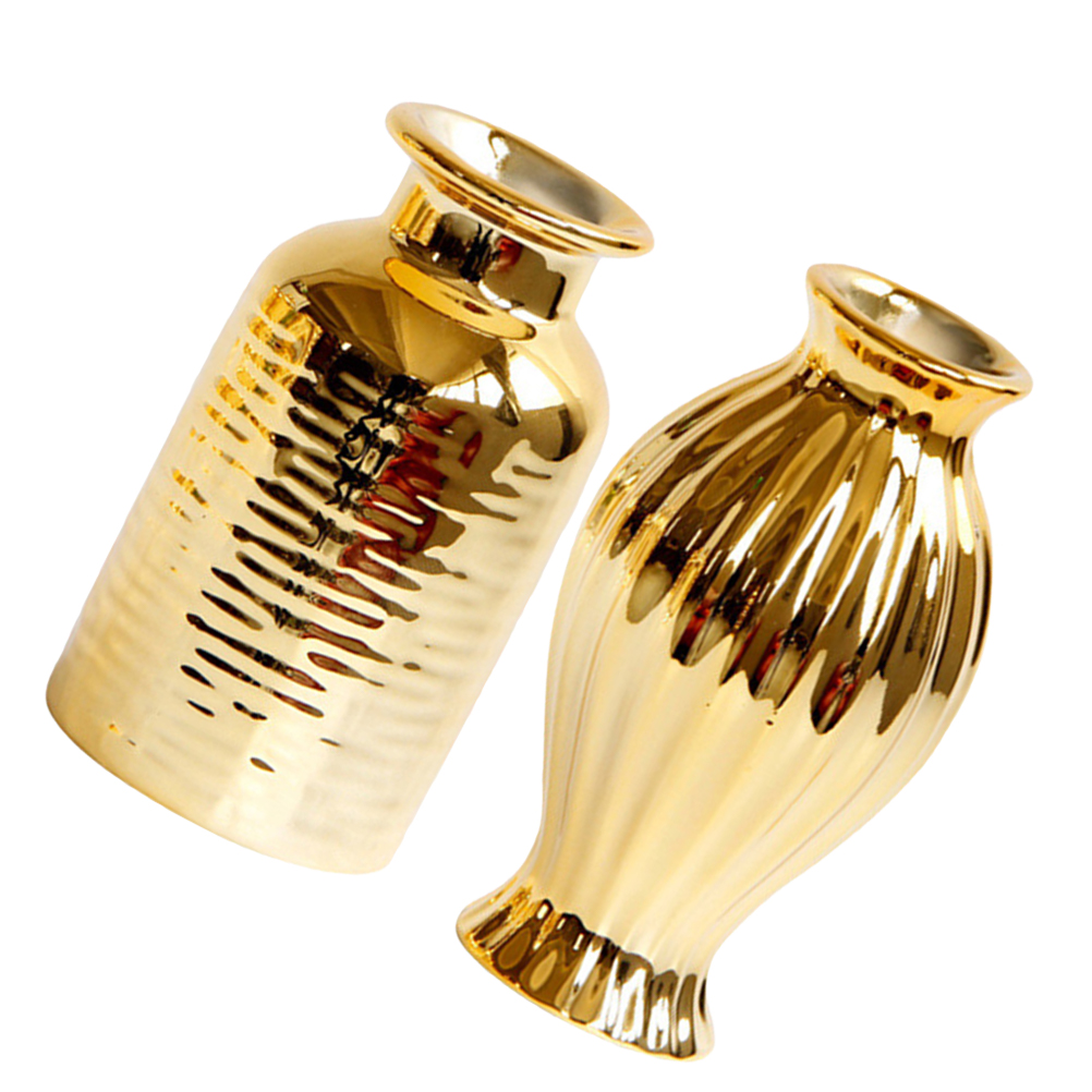 2 Pcs Floor Trim Small Golden Vase Window Flower Mini Vases Bulk Big Outdoor Eu