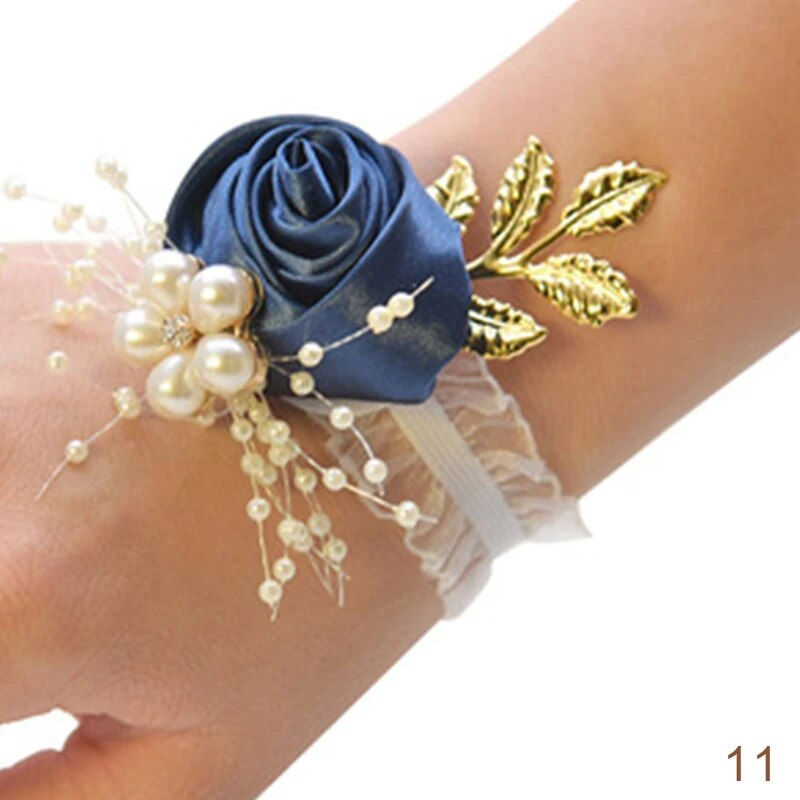 Miniatura: Girls Bridesmaid Wrist Flowers Wedding Prom Party Boutonniere Satin Rose Bracel