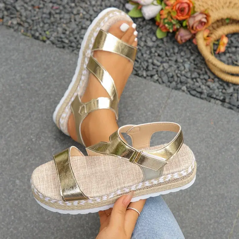 Thumbnail: Fashionable Round Toe Wedge Heel Thick Sole Height Increasing Women's Shoes Fis