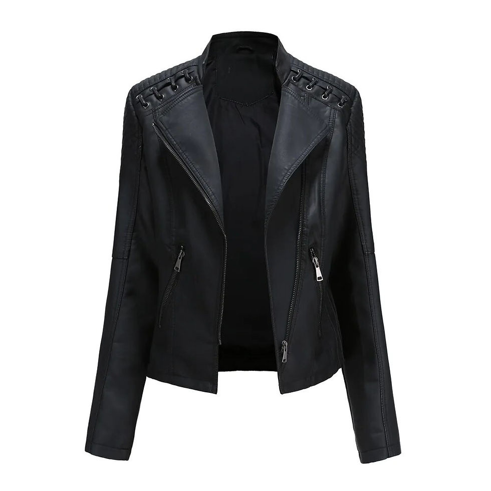 Thumbnail: Spring Autumn Leather Jacket Women Slim Fit Motor Biker PU Leather Short Coat S