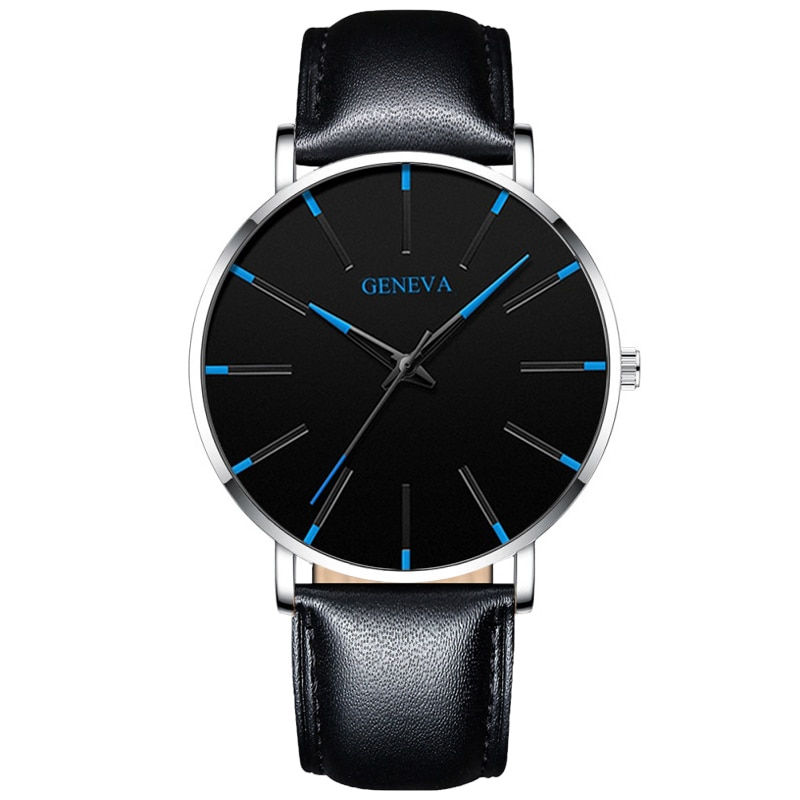 Küçük resim: 2024 Geneva Minimalist Watch Men Ultra Thin Blue Stainless Steel Mesh Belt Watc
