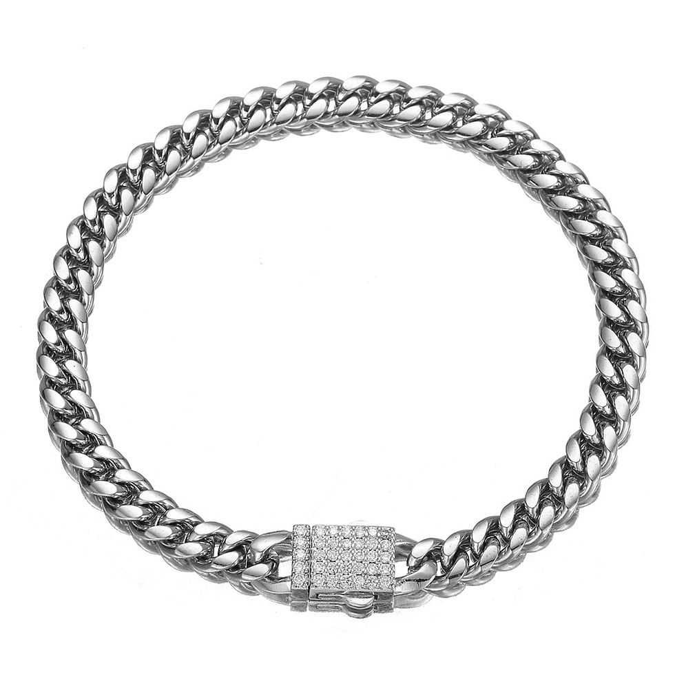 Thumbnail: Hip Hop Jewelry 6mm-14mm Any Length 316L Stainless Steel Crystal Buckle Fashion