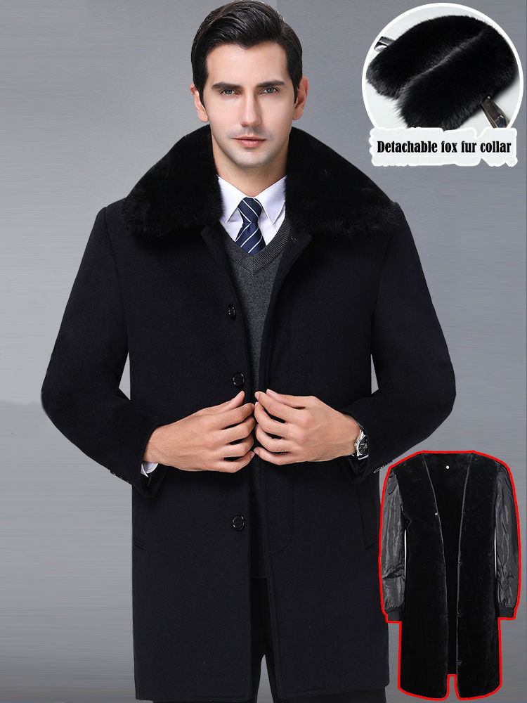 Miniatura: New Fashion Jackets Mens Thick Cashmere Trench Warm Detachable Fox Fur Collar W
