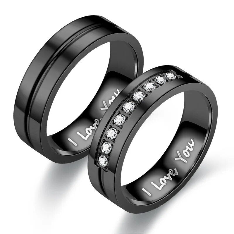 Thumbnail: Fashion Women Men Titanium Steel Ring Classic Letter I Love You Rings Gold Colo