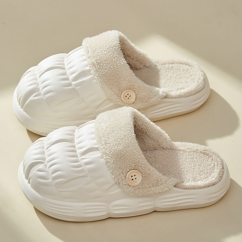 Thumbnail: Removable Fluffy Shoes Warm Fuzzy Slippers Waterproof Non-Slip Indoor House Sho